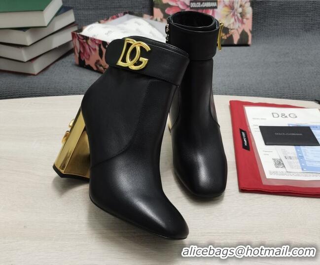 Top Quality Dolce & Gabbana DG Calf Leather Ankle Short Boots 10.5cm 111534 Black/Gold