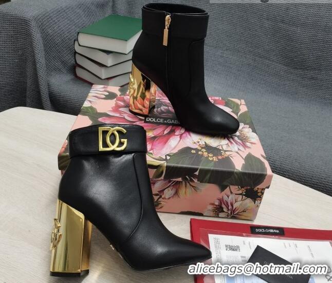 Top Quality Dolce & Gabbana DG Calf Leather Ankle Short Boots 10.5cm 111534 Black/Gold