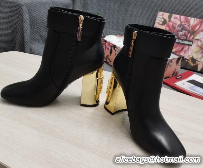 Top Quality Dolce & Gabbana DG Calf Leather Ankle Short Boots 10.5cm 111534 Black/Gold