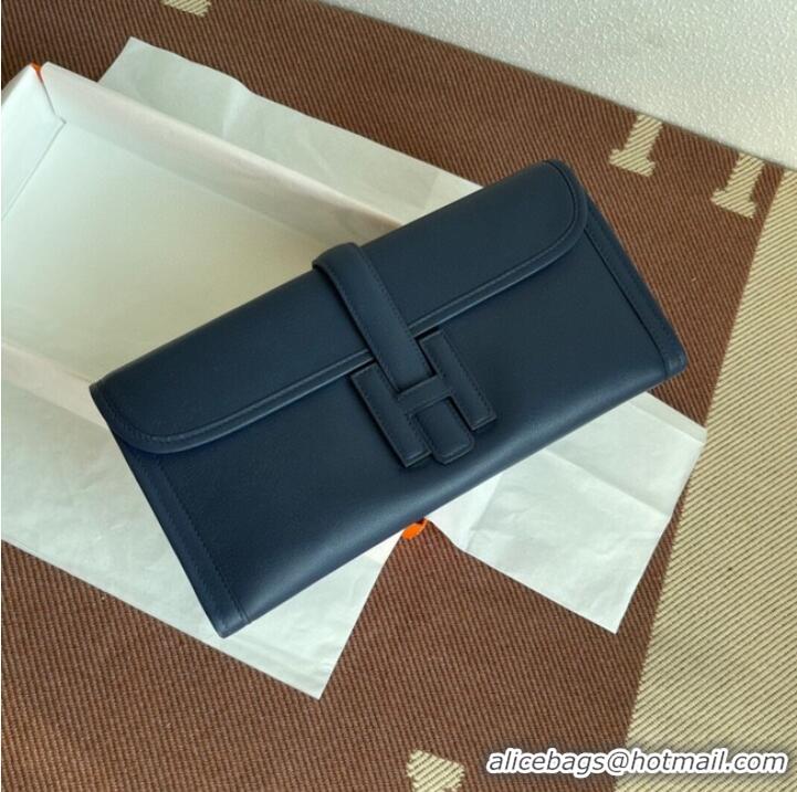 Promotional Hermes Original jige swift Leather Clutch 37088 Sapphire blue