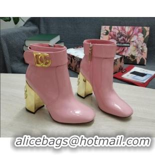 Reasonable Price Dolce & Gabbana DG Patent Leather Ankle Short Boots 10.5cm 111536 Light Pink/Gold