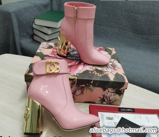 Reasonable Price Dolce & Gabbana DG Patent Leather Ankle Short Boots 10.5cm 111536 Light Pink/Gold