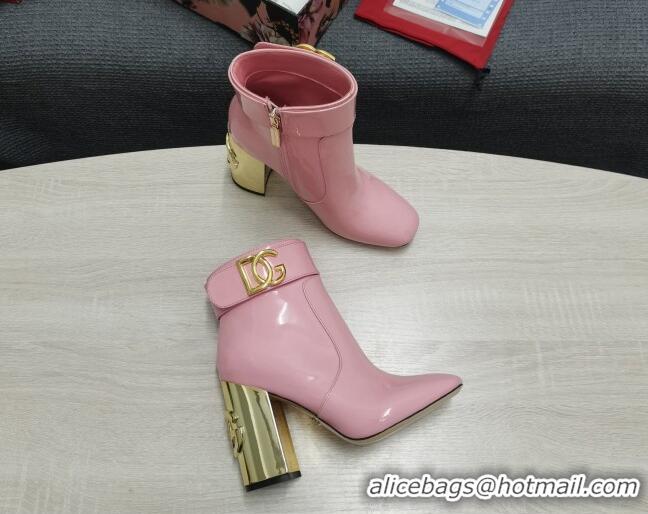 Reasonable Price Dolce & Gabbana DG Patent Leather Ankle Short Boots 10.5cm 111536 Light Pink/Gold