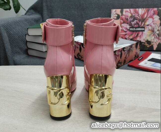 Reasonable Price Dolce & Gabbana DG Patent Leather Ankle Short Boots 10.5cm 111536 Light Pink/Gold