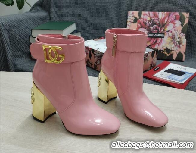 Reasonable Price Dolce & Gabbana DG Patent Leather Ankle Short Boots 10.5cm 111536 Light Pink/Gold