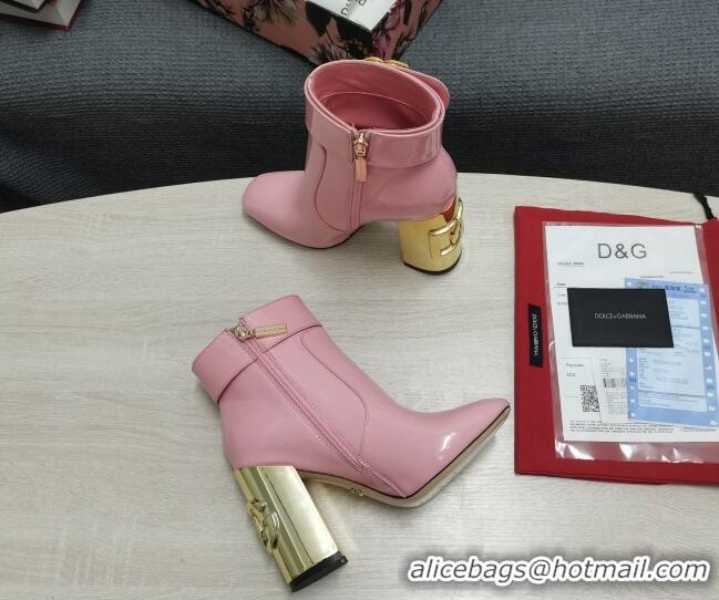 Reasonable Price Dolce & Gabbana DG Patent Leather Ankle Short Boots 10.5cm 111536 Light Pink/Gold