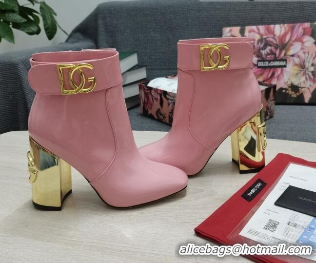 Reasonable Price Dolce & Gabbana DG Patent Leather Ankle Short Boots 10.5cm 111536 Light Pink/Gold