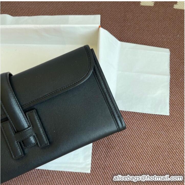 Luxury Discount Hermes Original jige swift Leather Clutch 37088 black