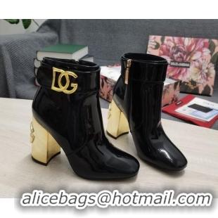 Good Product Dolce & Gabbana DG Patent Leather Ankle Short Boots 10.5cm 111536 Black/Gold