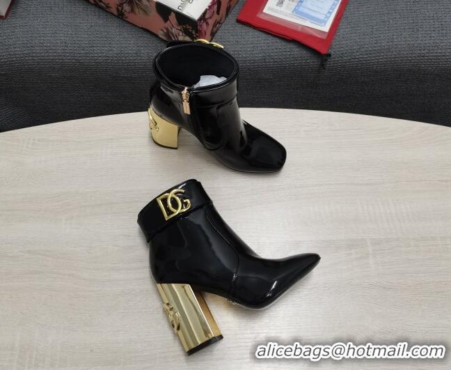 Good Product Dolce & Gabbana DG Patent Leather Ankle Short Boots 10.5cm 111536 Black/Gold