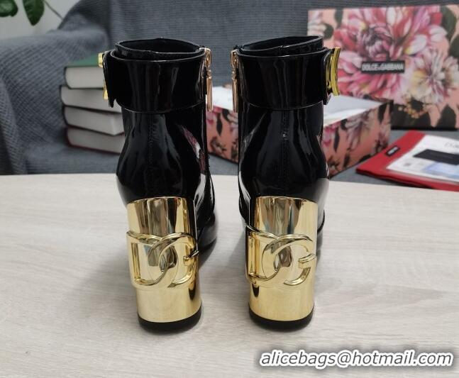 Good Product Dolce & Gabbana DG Patent Leather Ankle Short Boots 10.5cm 111536 Black/Gold