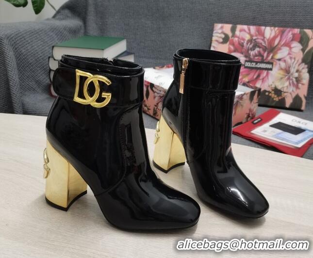 Good Product Dolce & Gabbana DG Patent Leather Ankle Short Boots 10.5cm 111536 Black/Gold