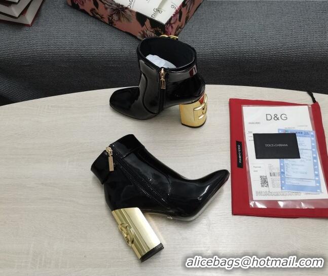 Good Product Dolce & Gabbana DG Patent Leather Ankle Short Boots 10.5cm 111536 Black/Gold