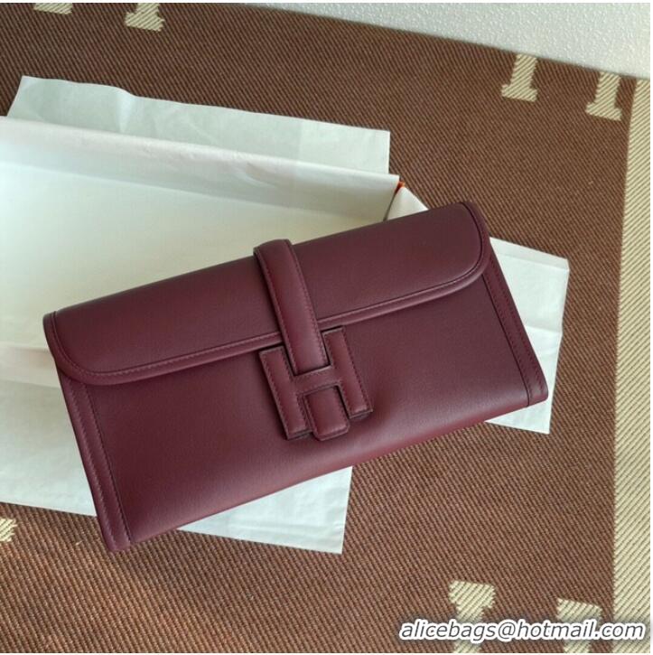 Cheapest Hermes Original jige swift Leather Clutch 37088 claret