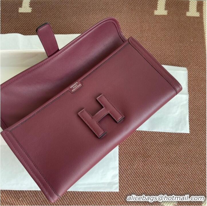 Cheapest Hermes Original jige swift Leather Clutch 37088 claret