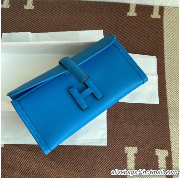 Inexpensive Hermes Original jige swift Leather Clutch 37088 blue