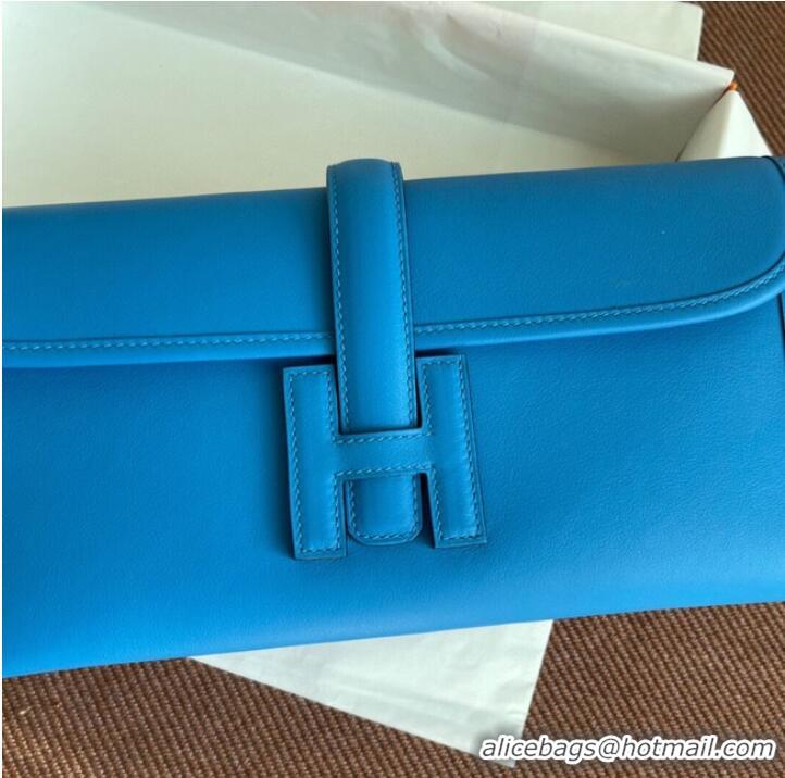 Inexpensive Hermes Original jige swift Leather Clutch 37088 blue