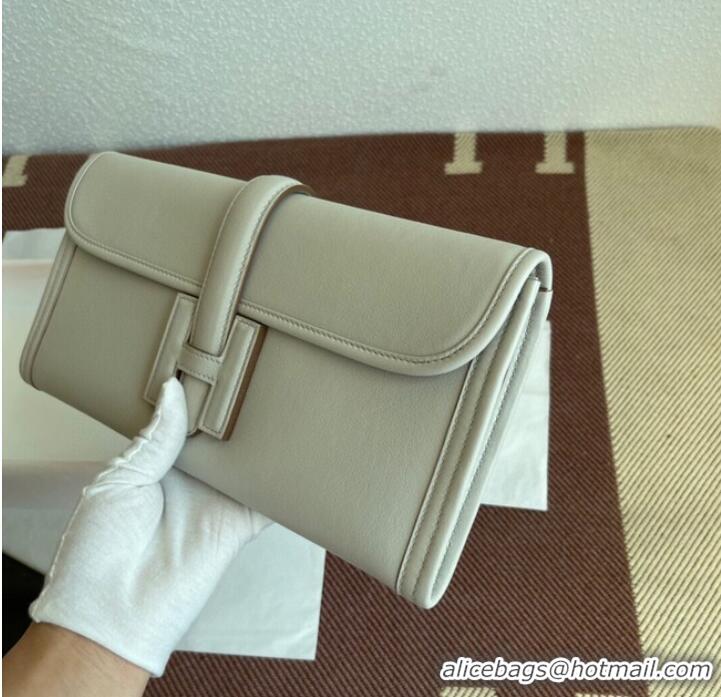 Inexpensive Hermes Original jige swift Leather Clutch 37088 Pearl grey