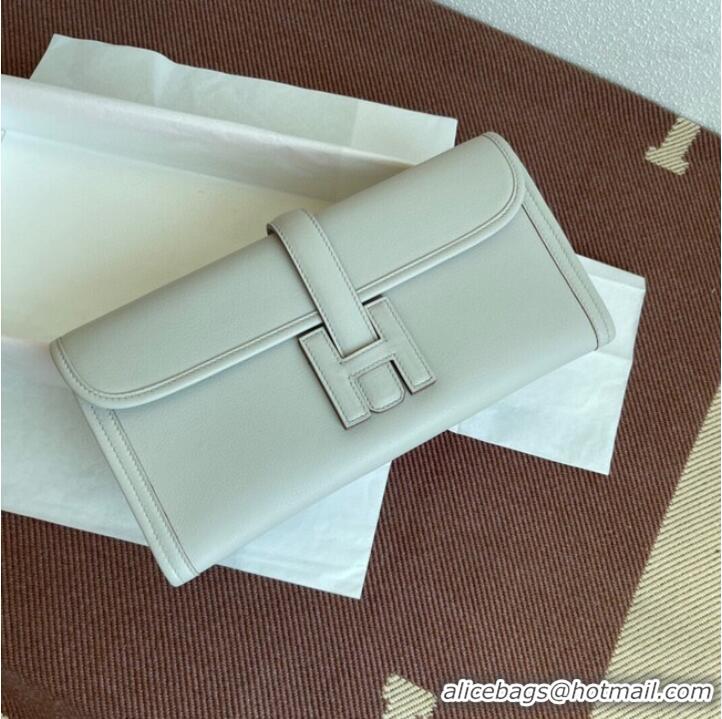 Inexpensive Hermes Original jige swift Leather Clutch 37088 Pearl grey