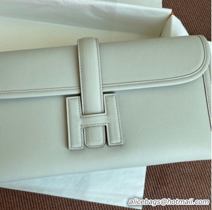 Inexpensive Hermes Original jige swift Leather Clutch 37088 Pearl grey