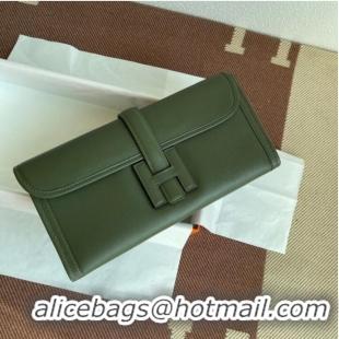 Good Quality Hermes Original jige swift Leather Clutch 37088 blackish green