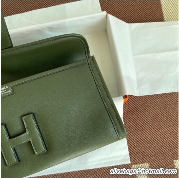 Good Quality Hermes Original jige swift Leather Clutch 37088 blackish green