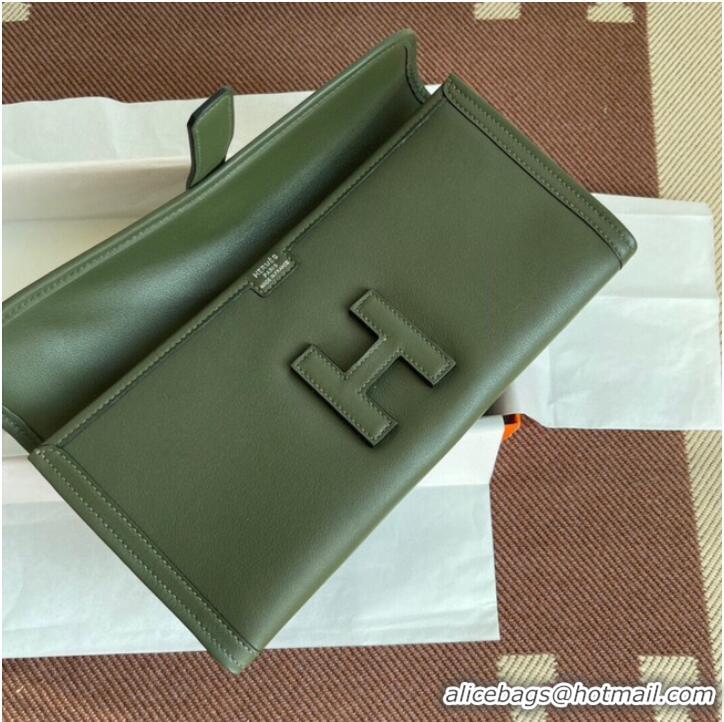 Good Quality Hermes Original jige swift Leather Clutch 37088 blackish green