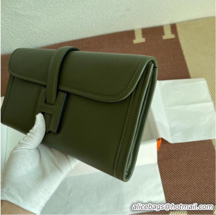 Good Quality Hermes Original jige swift Leather Clutch 37088 blackish green