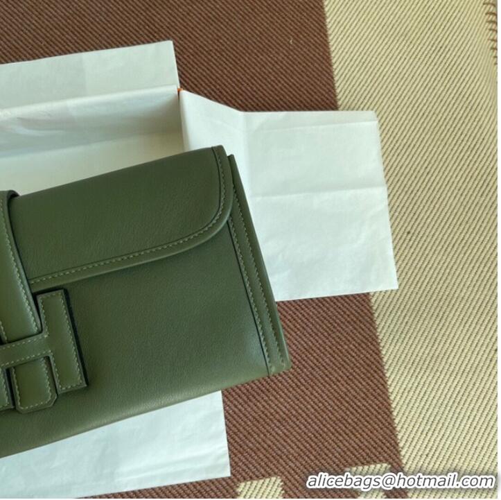 Good Quality Hermes Original jige swift Leather Clutch 37088 blackish green