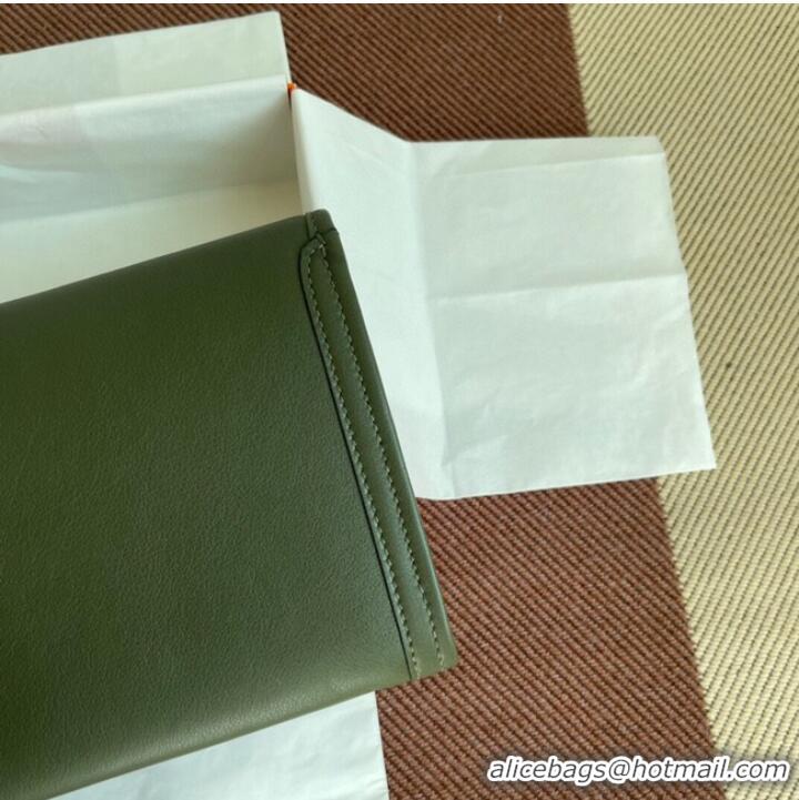 Good Quality Hermes Original jige swift Leather Clutch 37088 blackish green