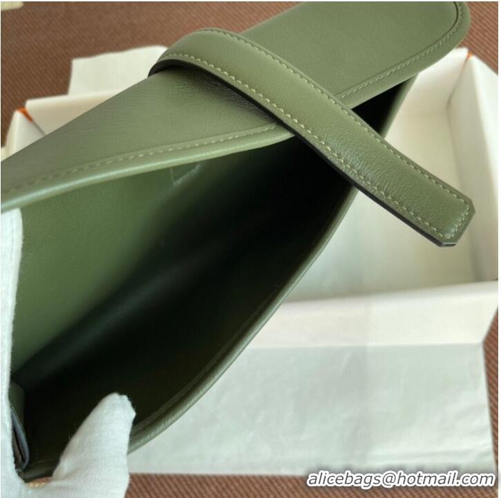 Good Quality Hermes Original jige swift Leather Clutch 37088 blackish green