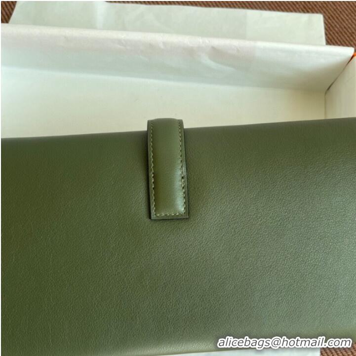 Good Quality Hermes Original jige swift Leather Clutch 37088 blackish green