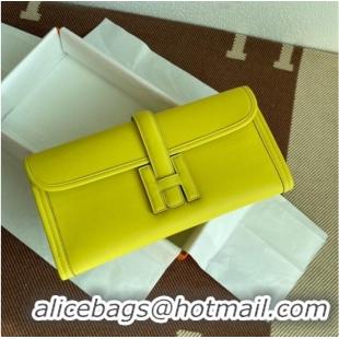 Pretty Style Hermes Original jige swift Leather Clutch 37088 lemon