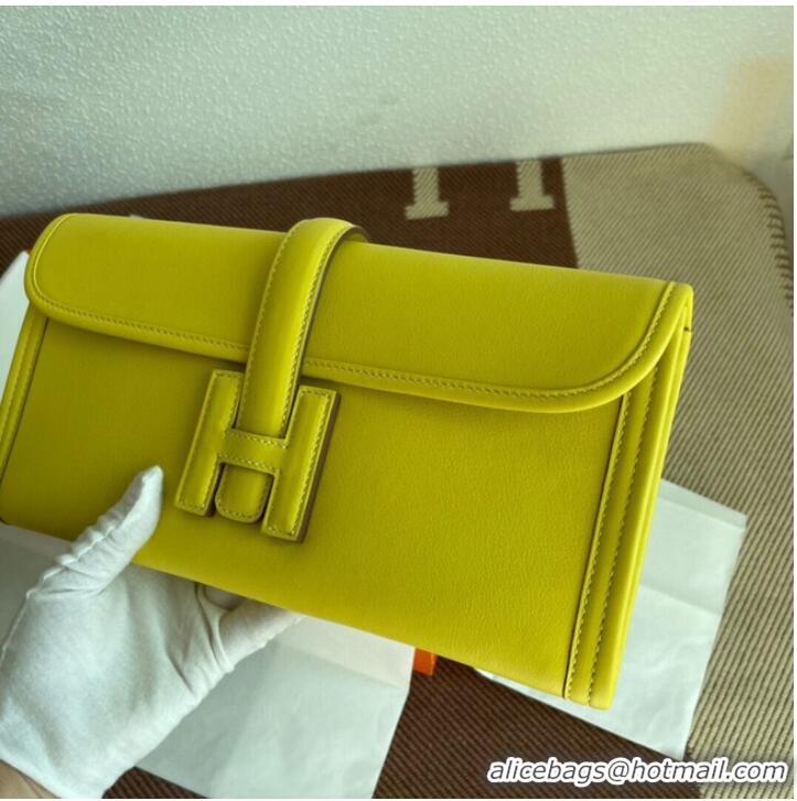 Pretty Style Hermes Original jige swift Leather Clutch 37088 lemon