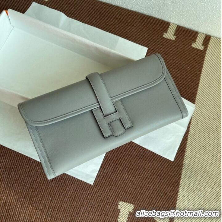 Market Sells Hermes Original jige swift Leather Clutch 37088 light gray