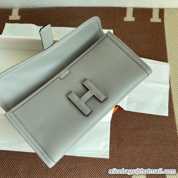 Market Sells Hermes Original jige swift Leather Clutch 37088 light gray