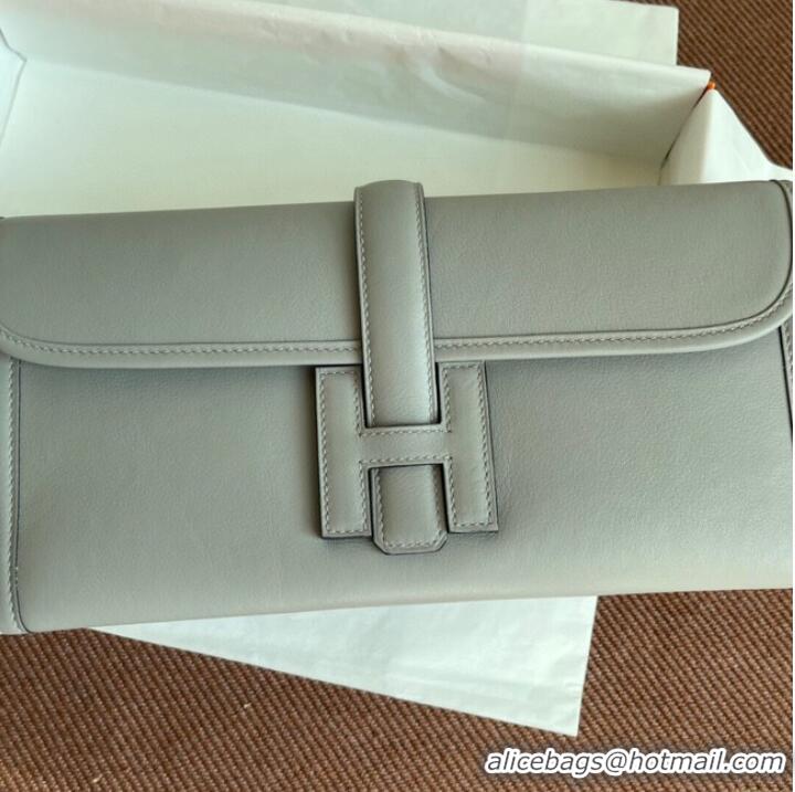 Market Sells Hermes Original jige swift Leather Clutch 37088 light gray