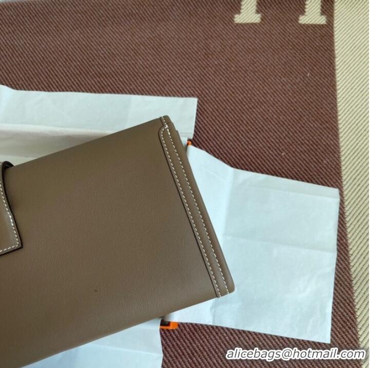 Famous Brand Hermes Original jige swift Leather Clutch 37088 dark gray