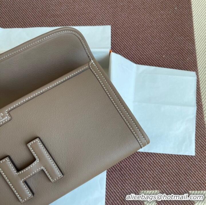 Famous Brand Hermes Original jige swift Leather Clutch 37088 dark gray