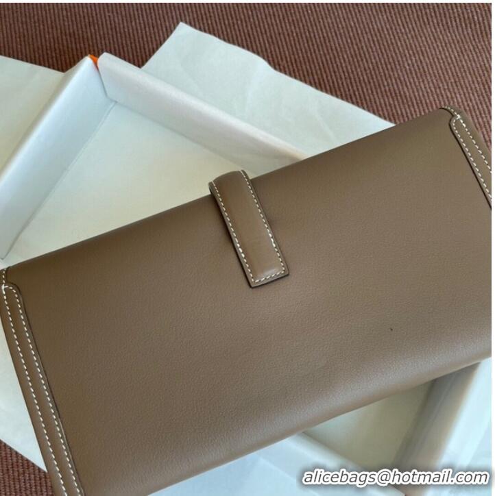 Famous Brand Hermes Original jige swift Leather Clutch 37088 dark gray