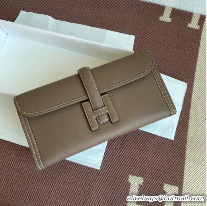 Famous Brand Hermes Original jige swift Leather Clutch 37088 dark gray