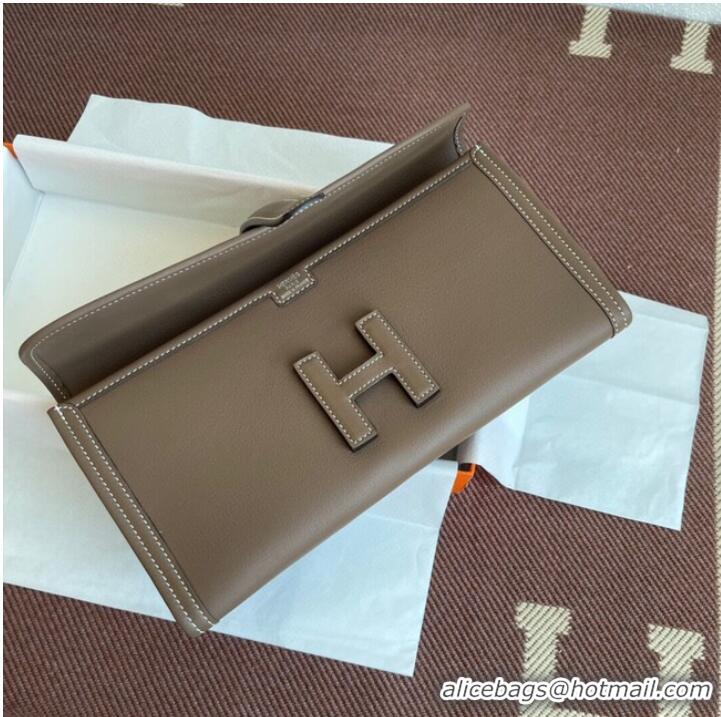 Famous Brand Hermes Original jige swift Leather Clutch 37088 dark gray