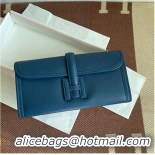 Famous Brand Hermes Original jige swift Leather Clutch 37088 dark blue