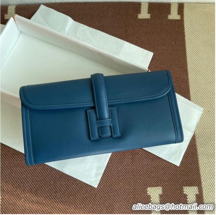 Famous Brand Hermes Original jige swift Leather Clutch 37088 dark blue