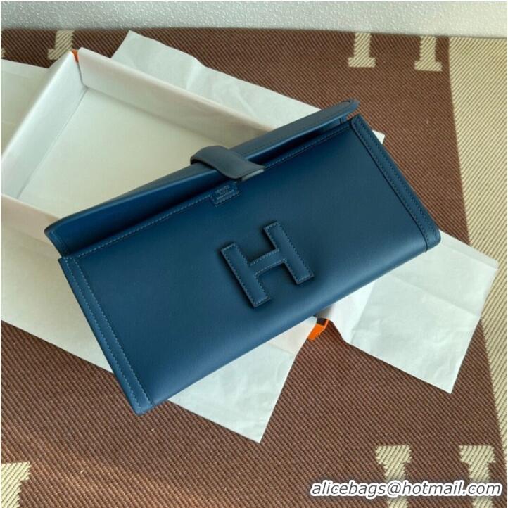 Famous Brand Hermes Original jige swift Leather Clutch 37088 dark blue