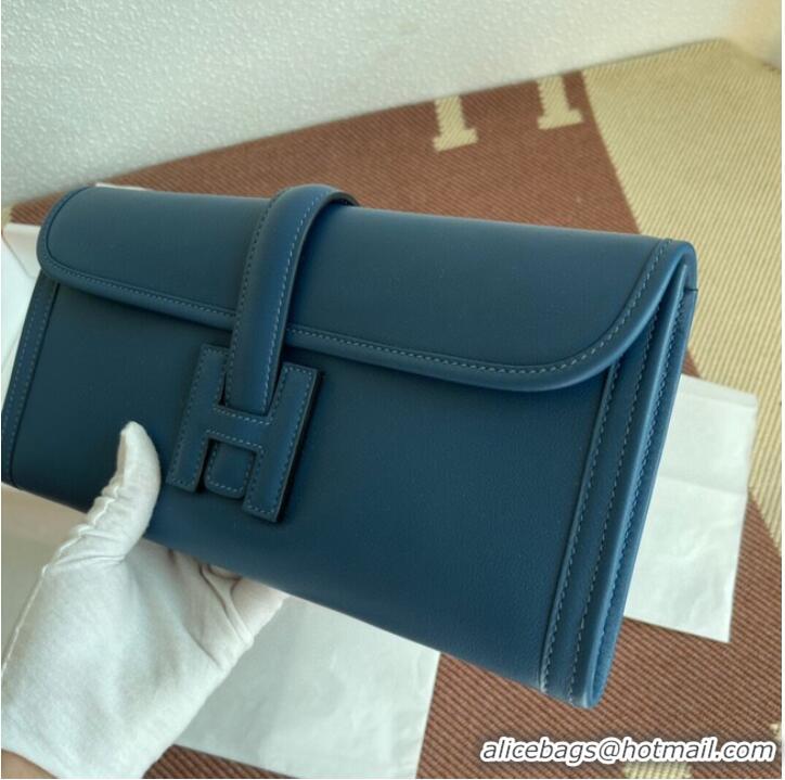 Famous Brand Hermes Original jige swift Leather Clutch 37088 dark blue