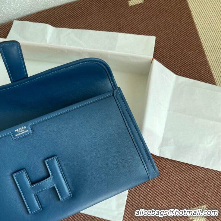 Famous Brand Hermes Original jige swift Leather Clutch 37088 dark blue