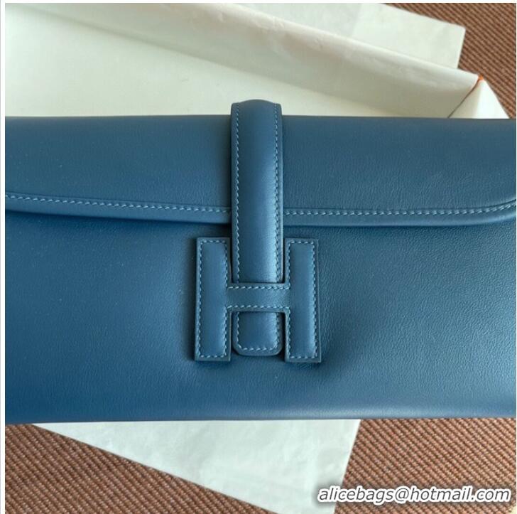 Famous Brand Hermes Original jige swift Leather Clutch 37088 dark blue