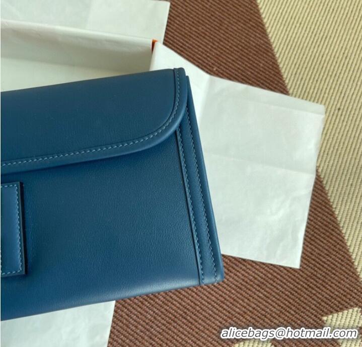 Famous Brand Hermes Original jige swift Leather Clutch 37088 dark blue