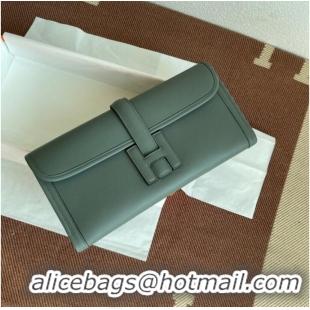 Stylish Hermes Original jige swift Leather Clutch 37088 Almond green